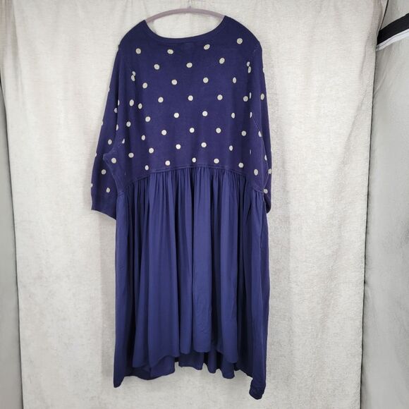 Torrid Mini Challis Skater Gold Polka Dot Navy Blue Sweater Dress Preppy Fall - Picture 7 of 16